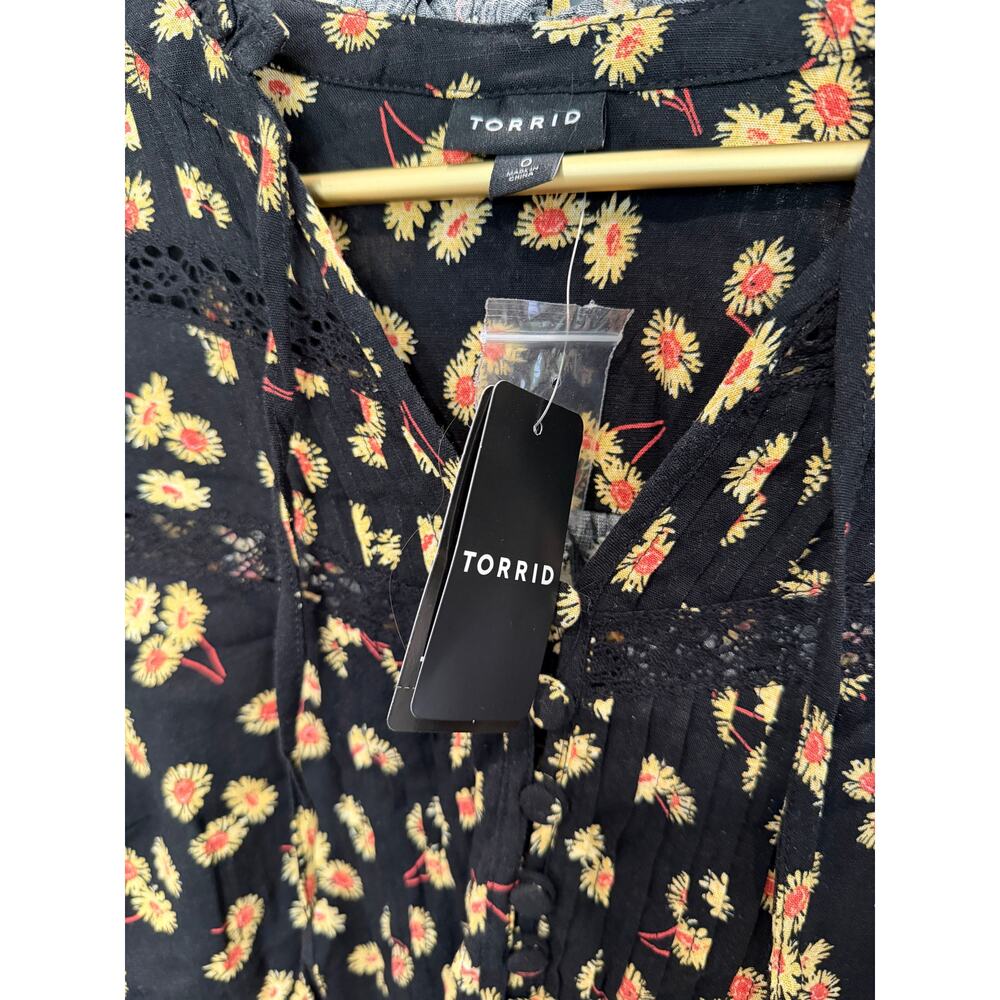 Torrid Lenny Black Floral Peasant Long Sleeve Blouse NWT L - Picture 5 of 8
